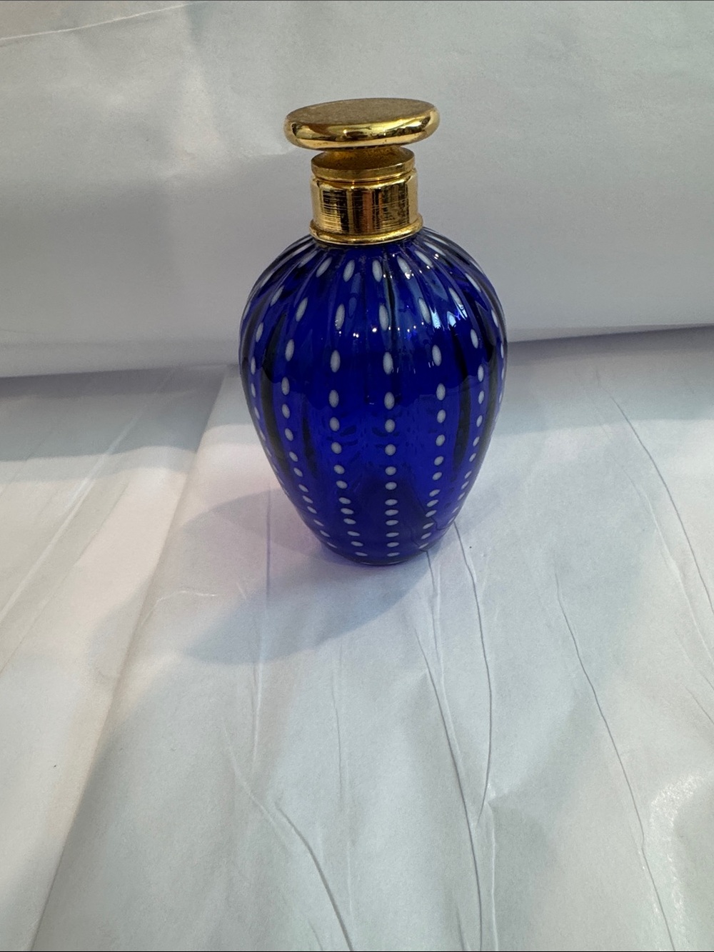 Cobalt Blue Glass Accent Bottle with Gold Stopper